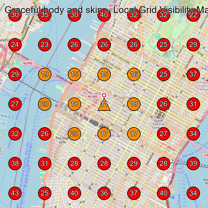 Graceful body and skin GeoGrid visibility map for Facial Spa in 112 W 34th St. 18th floor